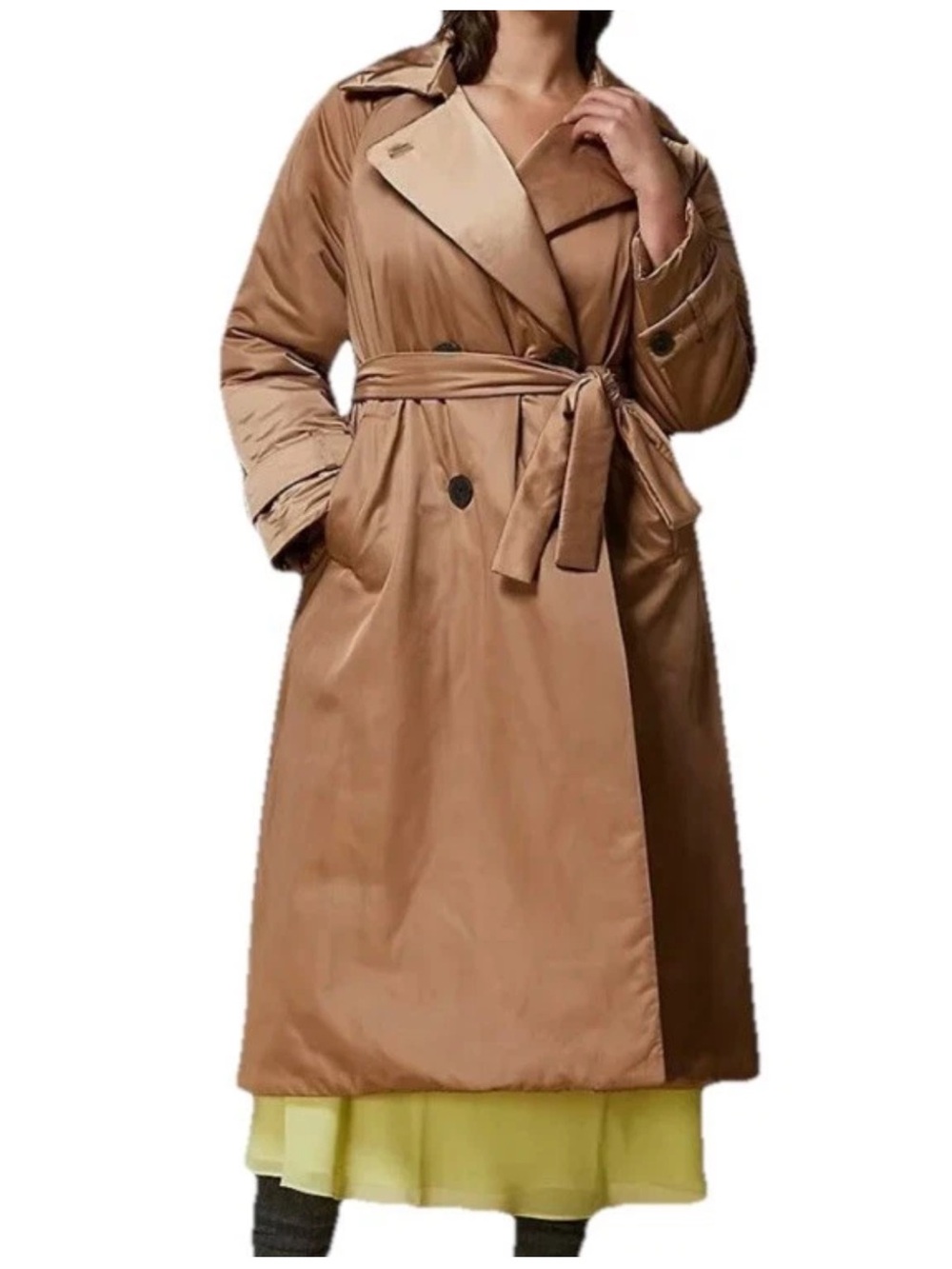 Marina Rinaldi Pepita Double-Breasted Water Repellent Satin Coat Plus Size 16